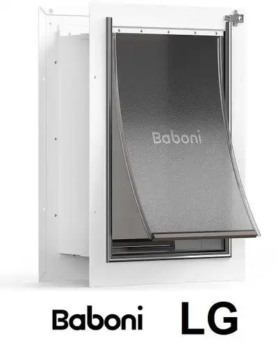 I am offering a new LARGE SIZE Baboni pet door designed for wall installation, featuring a durable s...