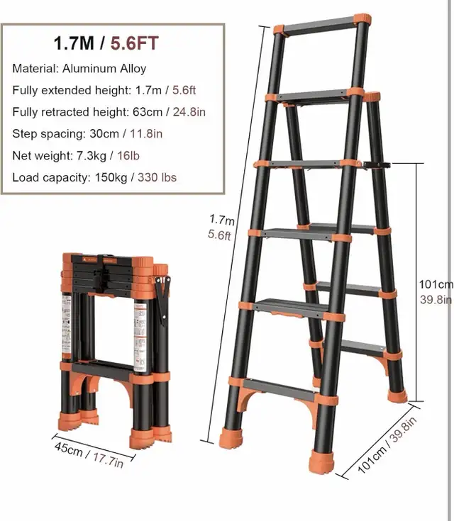 Telescopic Ladder Heavy Duty Aluminum Telescoping Ladder