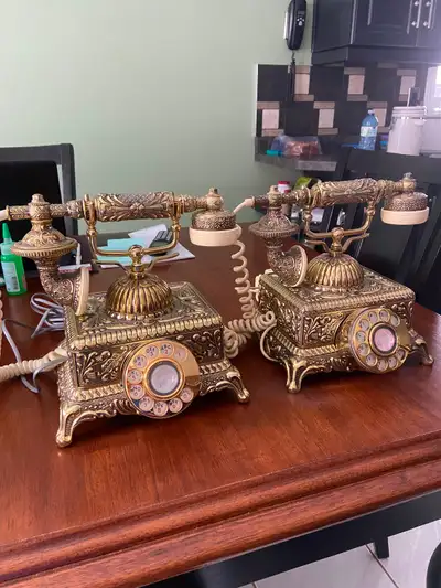 2 - 1970S Vintage French-Victorian/Baroque brass telephones. Both are in good condition. One phone i...
