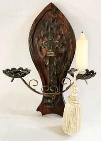 Vintage Medieval Gothic Wood Wrought-iron Wall Sconce