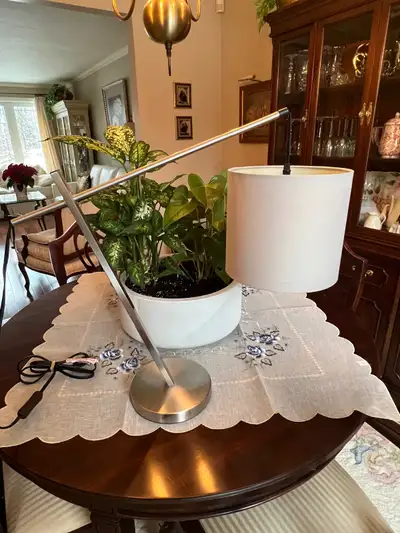 NEW LONG ARM TABLE LAMP OR DESK LAMP. Neutral shade and style., View more