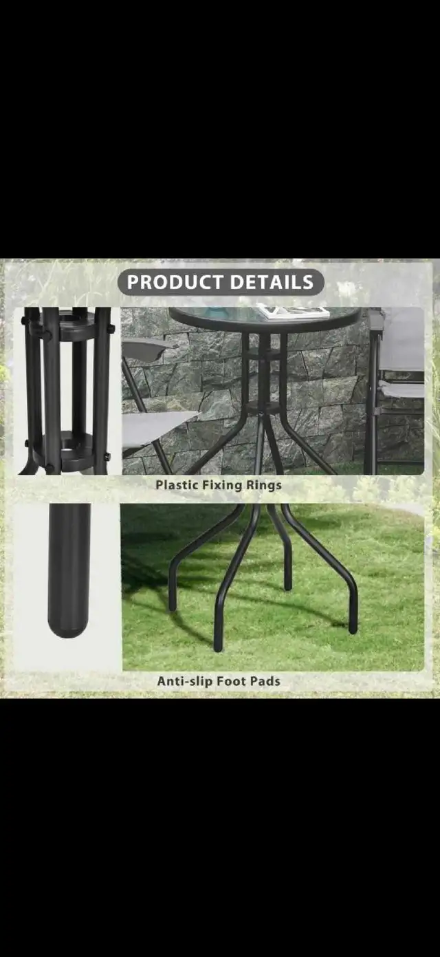 24"Patio Table Round Tempered Glass Top Outdoor Dining Steel Fra in Patio & Garden Furniture in Markham / York Region - Image 7