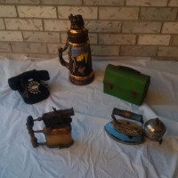 TORCH/PHONE, BEER STEIN,ANTIQUE LUNCH PAIL* SEE EACH PRICE