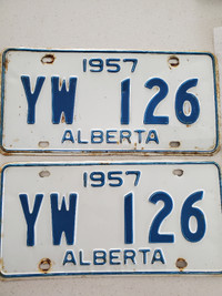 1957 Alberta License Plate Pair