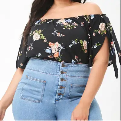 Plus size floral off-the-shoulder top, View more