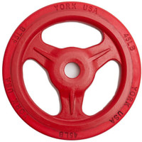 York 45lb Olympic Grip Rubber Bumper Plate Milled Red