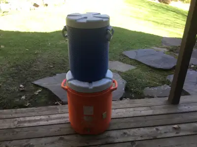 2 very clean , great condition water coolers. 20 gallons & 15 gallons approximately .Great for campi...