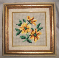 Vintage Needlepoint Yellow Flower Framed