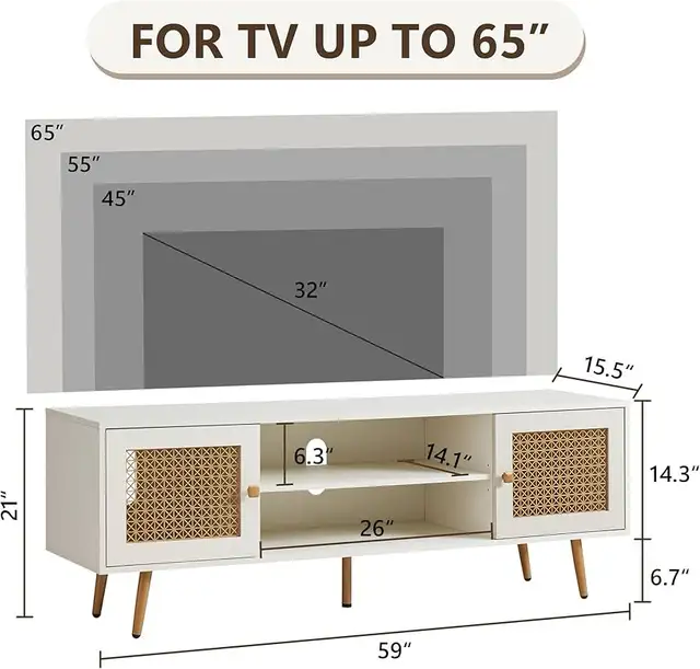 59" long Mid Century Modern White TV Stand for tv 65" in TV Tables & Entertainment Units in Markham / York Region - Image 10