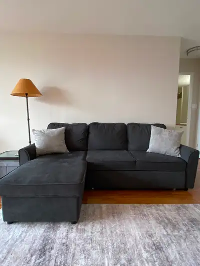 Dark Grey Sectional Sofa w/ Storage Chaise & Pull-Out Sleeper, View more