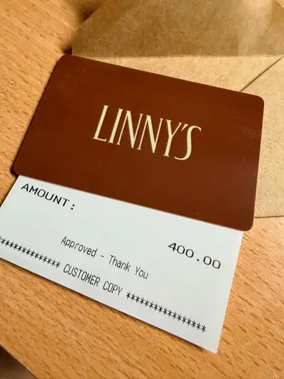Linny’s gift card $400 selling for $300, View more