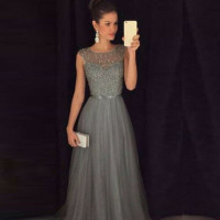 Long Silver Grey Evening Gown Party Prom Bridesmaid Dress 4 -New