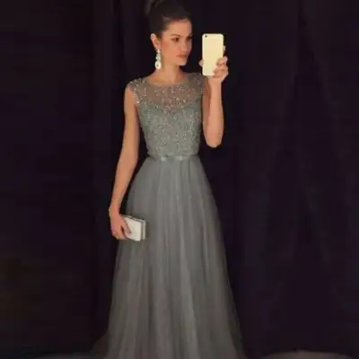Long Silver Grey Evening Gown Party Prom Bridesmaid Dress 4 -New, View more