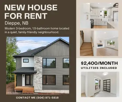 3 beds 1.5 bathroom – House 137 Herman Street, Dieppe $2,400/month – utilities included Available Ap...