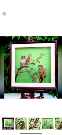 26x26” Genuine Owl Feather ONE OF A KIND Framed Large Wall Art