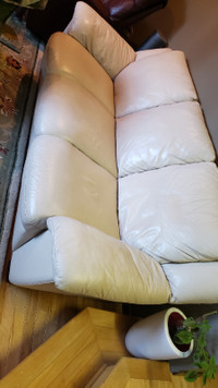 Neutral leather sofa and bathroom set