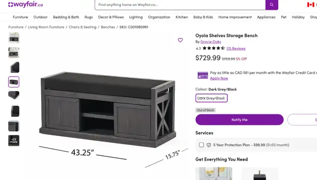 Dark Grey/Black Storage Entry Bench in Other in Bedford - Image 8