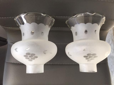 2 of Vintage Satin Etched Glass Lamp Shade! Engraved Grapes, View more
