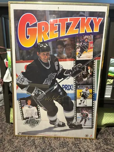 Add some vintage flair to your space with this framed Signed Wayne Gretzky poster! It's a piece of h...
