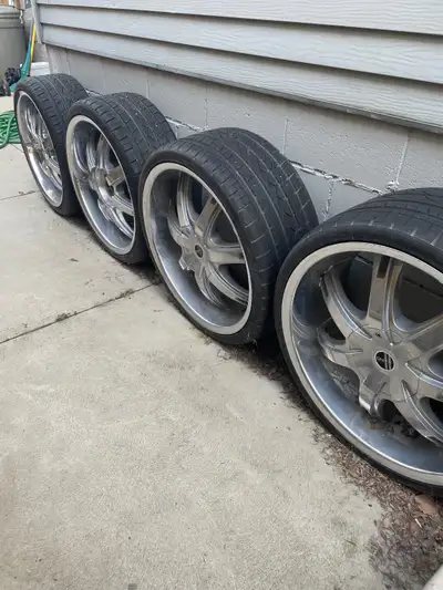 Tires and rims. No reason reasonable offer refused. obo. It’s a 10 bolt pattern so they fit both siz...