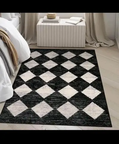 Moroccan Trellis Area Rug - 5x7 Black Washable Large Rugs for Be, View more