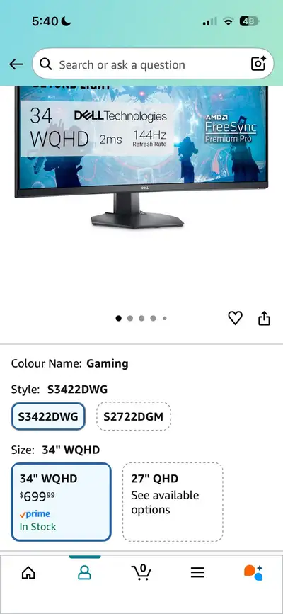 Dell 34 Inch Curved Monitor, View more