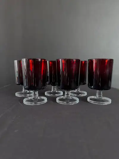 Ensemble de 6 Verres à pied Luminarc Arcoroc Cavalier rouge rubis FRANCE Vintage Grand verre à vin C...