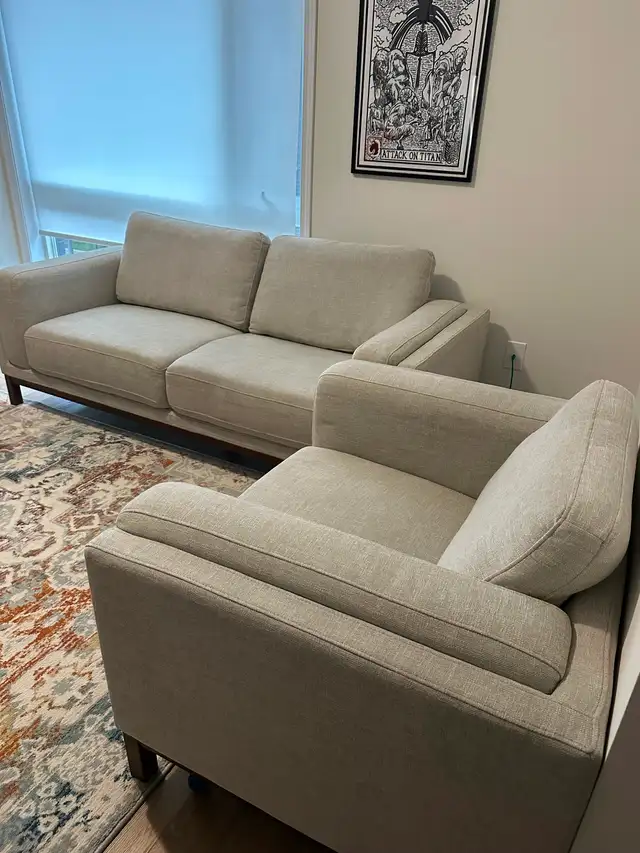 Structube matching “Derby” couch and armchair in Sand. in Couches & Futons in City of Toronto - Image 4