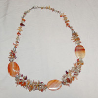 $20 Earth tones orange multi cluster real stone vintage necklace