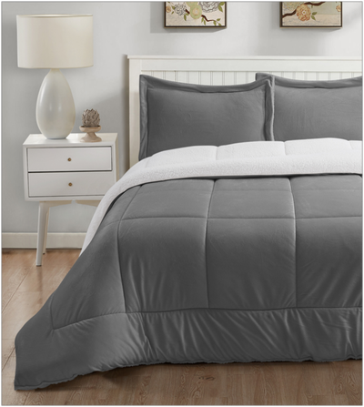 New Reversible Sherpa Microfiber 3 Pc Comforter Set • DQ • Grey, View more