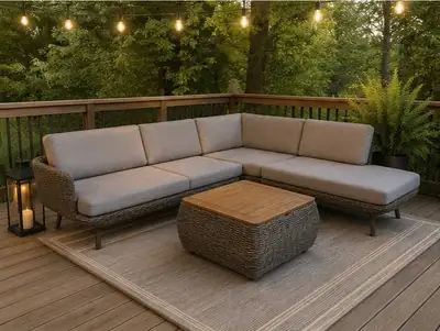 Beautiful Tan Wicker Sectional Patio Set with Storage, View more
