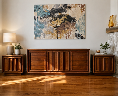 Set de chambre Mid-Century restauré en noyer, View more