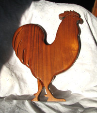 Solid Walnut Wall Art Rooster. Nicely Carved, Golden Hue. Canada