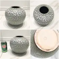 Large Round Reticulated Glazed Ikebana Vase H7" X D8" Seal Mark