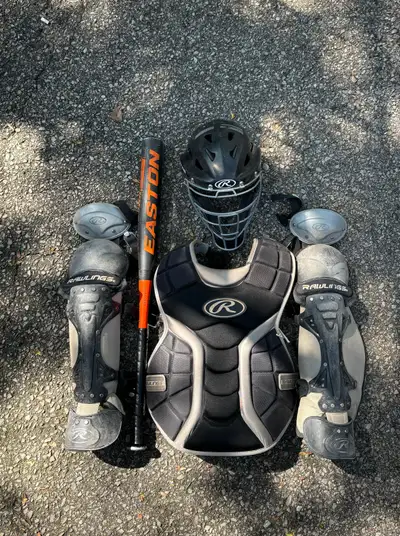 Selling my kids old catching gear. The bat is 31” for reference to size of the gear and not included...