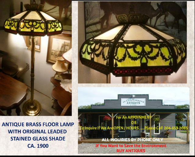 ******ANTIQUE BRASS FLOOR LAMP WITH STAINED GLASS SHADE***** in Arts & Collectibles in Winnipeg
