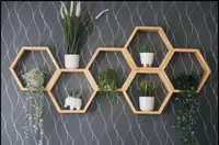 Honeycomb Hexagon Stained Wood Floating Shelves