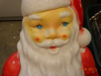 Blow Mold Santa,holds parcel,from 60s, light inside, nice overal