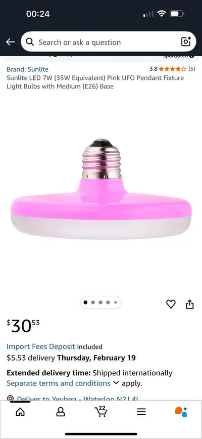 Sunlite LED 7W (35W Equivalent) Pink UFO Bulb E26 Base – NEW , View more