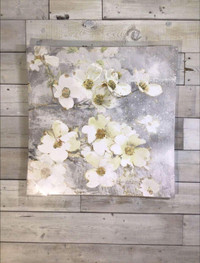 ART SALE - NEW grey/white floral canvas print
