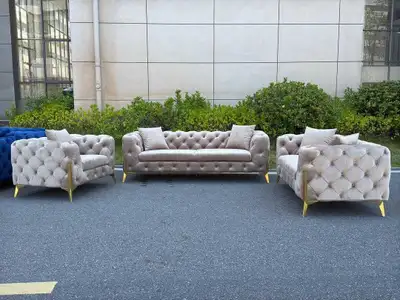 Haven deluxe velvet sofa set with golden legs , View more