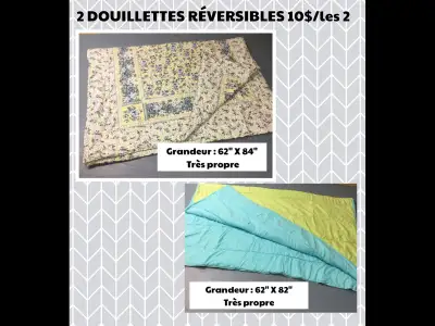 2 DOUILLETTES RÉVERSIBLES 10$/les 2, View more