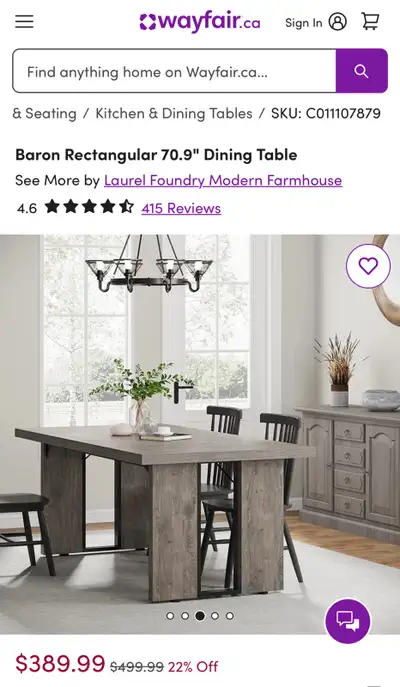 Baron Rectangular 70.9" Dining Table, View more