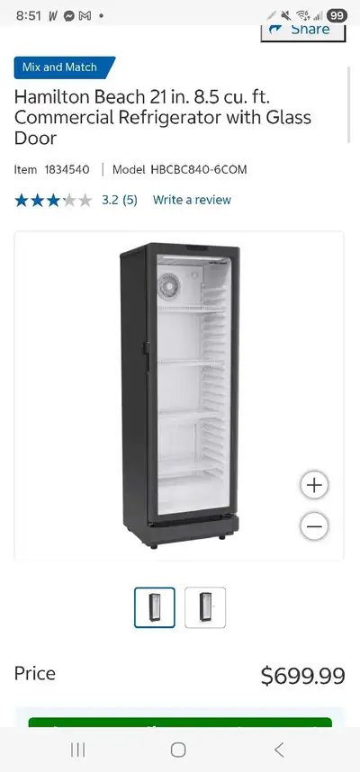 Hamilton Beach 21 in. 8.5 cu ft. Commercial Refrigerator $530!!!, View more