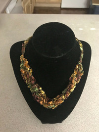 New, Handcrafted, Trellis Ladder Ribbon Yarn Necklace
