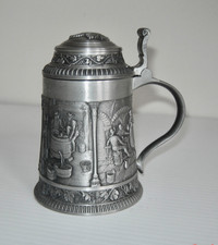 Vintage Artisan SKS Zinn Lidded Pewter Stein - Made in Germany