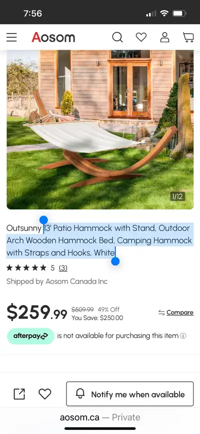 13' Patio Hammock with Stand, Outdoor Arch Wooden Hammock Bed, C, View more