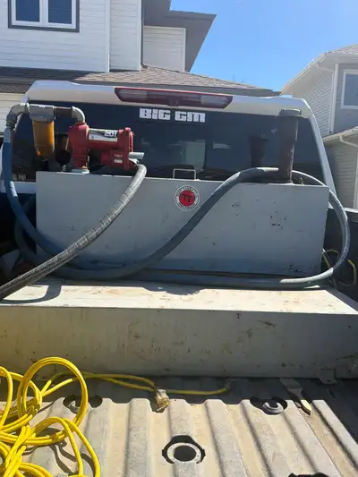 Only used for work, 20gpm fuel pump with 1 inch hose and filler. 48” wide and 29” long. Will fit 340...