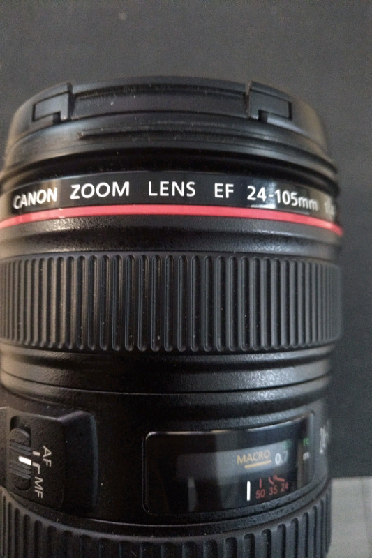 Canon EF 24-105mm f/4 L IS USM Lens and EW-38H lens hood in Cameras & Camcorders in City of Toronto