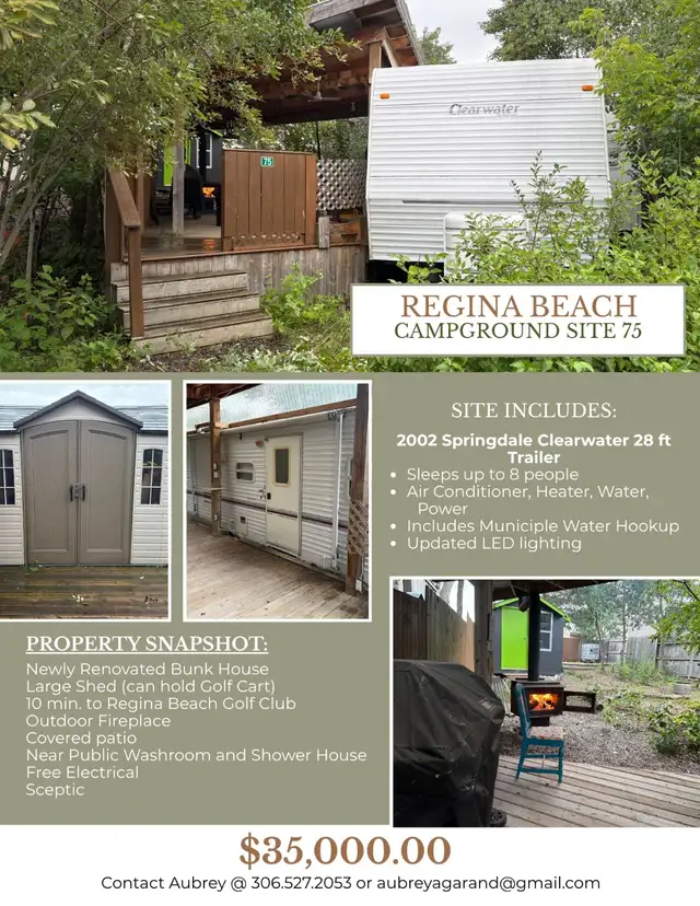 Regina Beach Campground, Site 75W. Trailer and Improvements.